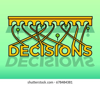 Making decisions concept. Vector illustration of the word Decisions that turn into roads that lead into different directions