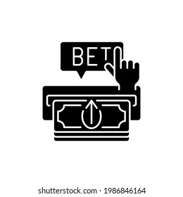 Making deposit black glyph icon. Cash transfer. Joining online gambling site. Payment method. Adding funds to account. Silhouette symbol on white space. Vector isolated illustration