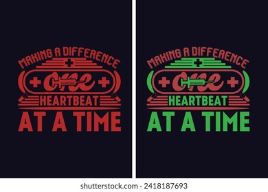 Making A Difference, One Heartbeat At A Time,  Life, Saving One Patient At A Time, Nurse Life, Hospital nurse T-Shirt, Doctor student shirt model, Half Leopard Nurse, Unique Profession-Themed Design