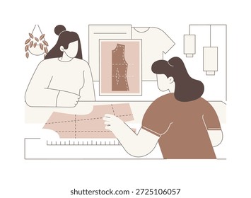 Fazendo um padrão de vestido ilustrações de vetor de desenhos animados isolados. Moda designer costurando roupas para nova coleção, linha de roupas, começando sua própria marca, padrão de roupas vetor desenhos animados.