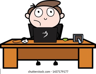 Making Face While Working on Laptop - Office Businessman Employee Cartoon Vector Illustration
