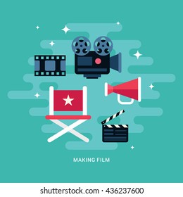 Making Film Concept Illustration. Set Of Flat Style Vector Icons