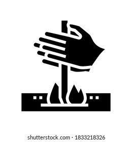 Feuer machen durch Reibung Glyph Symbol Vektorgrafik. Feuer durch Reibungszeichen machen. isoliertes Kontursymbol