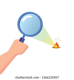 making fire from magnifier glass flat illustration vector