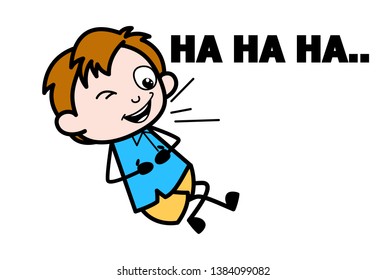 Making Fun and Laughing - School Boy Cartoon Character Vector Illustration
