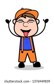 Making Fun - Retro Cartoon Carpenter Worker Vector Illustration﻿