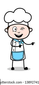 Making Fun and Winking Eye - Cartoon Waiter Male Chef Vector Illustration﻿