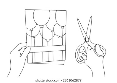 Making a greeting card with your own hands. One line drawing for different uses. Vector illustration.