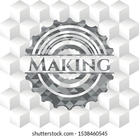Making grey emblem. Retro with geometric cube white background