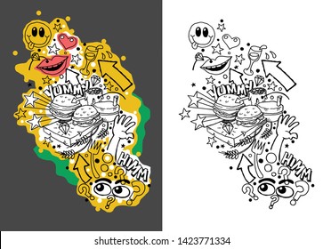 Making of hamburger food and story line art free hand drawing