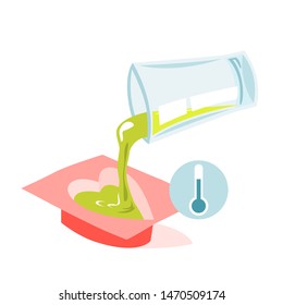 Making handmade soap for bath and beauty. Natural aroma product for hygiene. Herbal cosmetics. Vector illustration in cartoon style