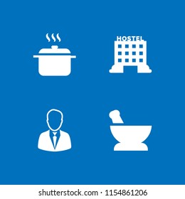 making icon. 4 making set with hostel, cook, mortar and entrepreneur vector icons for web and mobile app