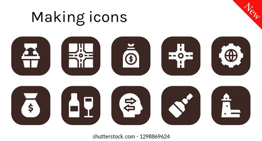  making icon set. 10 filled making icons. Simple modern icons about  - Witness, Crossroad, Money bag, Options, Wine, Confused, Fermentation, Split point