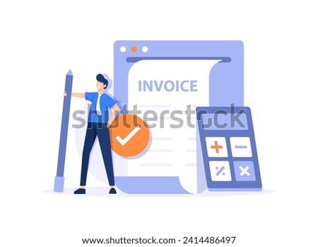 making income tax return and calculating business invoices,Taxation concept,Characters preparing documents for tax calculation