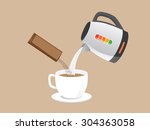 Making instant coffee with pour hot water and coffee powder in a cup at the same time.