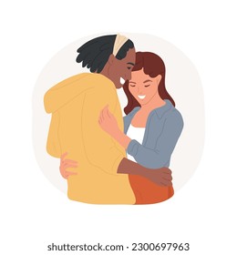 Componiendo ilustración vectorial de dibujos animados aislados. Pareja maquillando a la fecha, adolescentes abrazando y riendo, adolescentes felices enamorados, relación romántica, ambiente de ciudad vectorial caricatura.
