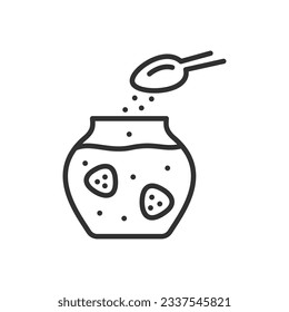 Making jam, add berries and sugar to a jar, linear icon. Line with editable stroke