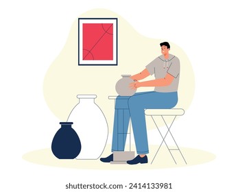 Making jars by hand in private art studio, craft vector illustration.