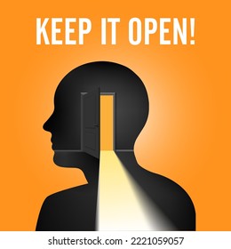 making a judgment or decision about someone, keep mind open to all illustration, meditating, fresh mind design