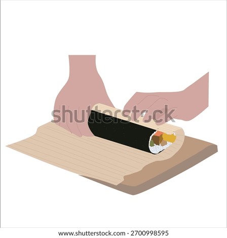 making kimbab, rolling kimbab. Making Gamtae Seaweed Rice Rolls or Gamtae Gimbap on a Bamboo Roll