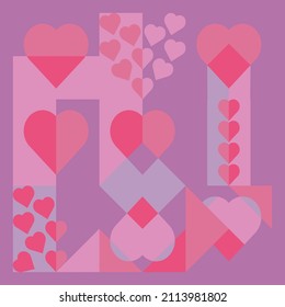 Hacer Que El Amor Firme Diseño De Fondo Geométrico Con El Tema De Color Morado De San Valentín. Adecuado para plantillas, banners, cubiertas, papel pintado y decoración de pared, diseño web, tarjetas, afiches, etc.