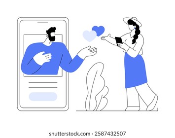 Making match isolated cartoon vector illustrations. Man and woman have match, smartphone screen, online business, professional online dating consultant, relationship coach vector cartoon.