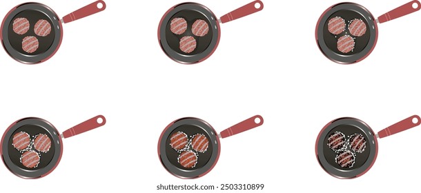 Making meatballs step by step. fry meatballs. meat in pan. don't cook. cooking. kitchen pot food