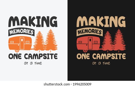 making memories one campsite at a time with campfire, mountain, vector modern logos of camping theme, suitable for apparel, mug, t-shirt design and many others, vector illustration