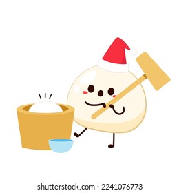 Making mochi vector. Mochi character design. Mochi cartoon in Christmas day vector.