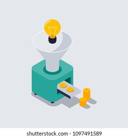 Making money from creative idea, abstract business concept flat design, vector illustration