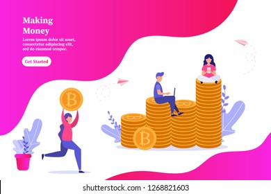 Making money, earning online, mining, doing business, start up concept. Vector Illustration for web page, landing, poster, flyer, banner, presentation, social media