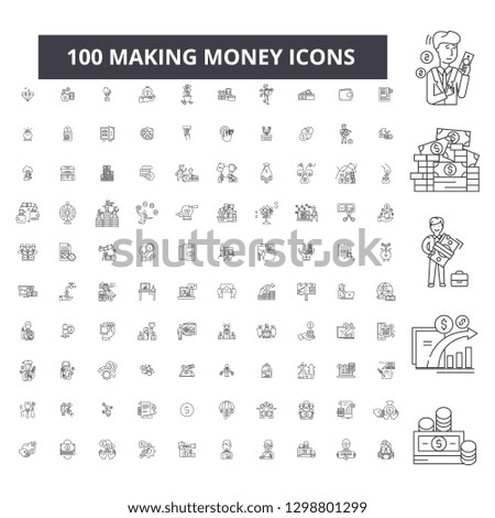 Making money editable line icons, 100 vector set, collection. Making money black outline illustrations, signs, symbols