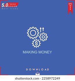 MACHEN GELD Symbol Vektorgrafik auf blauem Hintergrund. Einfache, isolierte, flache Symbole, Symbole, Apps, Logos, Website-Design oder mobile Apps für das Marketing-Management von Unternehmen,
UI UX design Editable stroke.EPS10