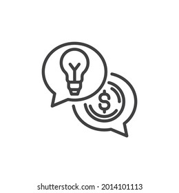 Making money idea line icon. linear style sign for mobile concept and web design. Speech bubble with money and light bulb outline vector icon. Symbol, logo illustration. Vector graphics