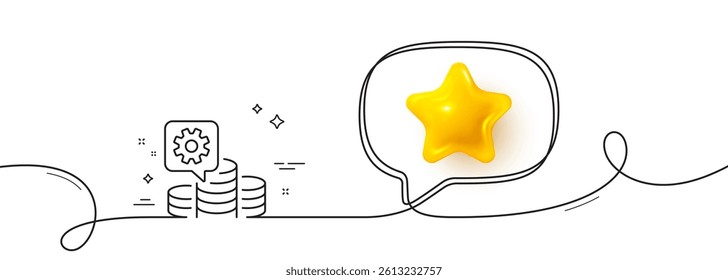 Making money line icon. Continuous line with 3d star. Budget gain sign. Money working symbol. 3d star in speech bubble. Making money single line ribbon. Loop curve pattern. Vector