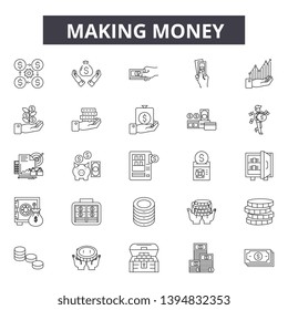 Making money line icon signs. Linear vector outline illustration set concept.