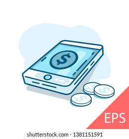 Making Money. Mobile phone on the screen. Vector modern line design illustration icon