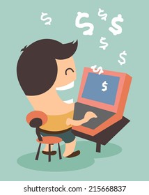 Making money from online activity. Flat vector illustration