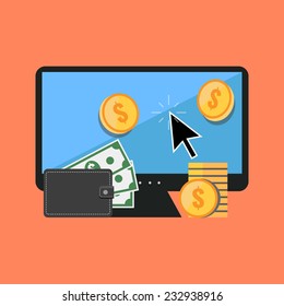 Making money online concept. Colorful flat design icon.  Vector illustration