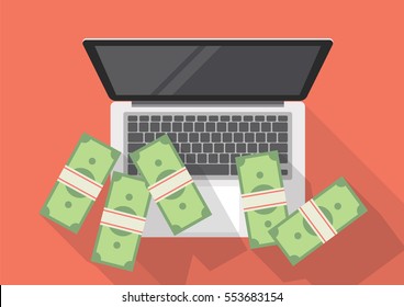 Making Money Online. Flat Style With Long Shadow