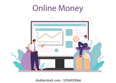 Making money online service or platform. Idea of business development and investment. Commerce activity progress and profit incomes. Online money. Vector illustration in cartoon style