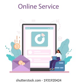 Making money online service or platform. Idea of business development and investment. Commerce activity progress and profit incomes. Vector illustration in cartoon style
