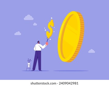 Making money or profit for financial income concept, entrepreneur make coins, profit and income, successful entrepreneurship who can make a lot of money income or profit financial