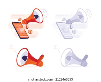 Making money from sharing or announcing referral code, and no referral shared vector illustration in colored and grayscale for social media marketing, website and application illustration, and poster