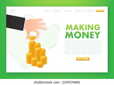 Making money while do nothing. Money staircase. Profit, piggy bank. Vector stock illustration.