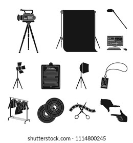 Making a movie black icons in set collection for design. Attributes and Equipment vector symbol stock web illustration.