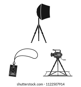 Making a movie black icons in set collection for design. Attributes and Equipment vector symbol stock web illustration.