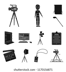 Making a movie black icons in set collection for design. Attributes and Equipment vector symbol stock web illustration.