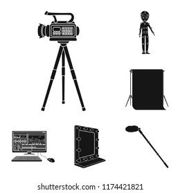 Making a movie black icons in set collection for design. Attributes and Equipment vector symbol stock web illustration.
