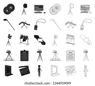 Making a movie black,outline icons in set collection for design. Attributes and Equipment vector symbol stock web illustration.